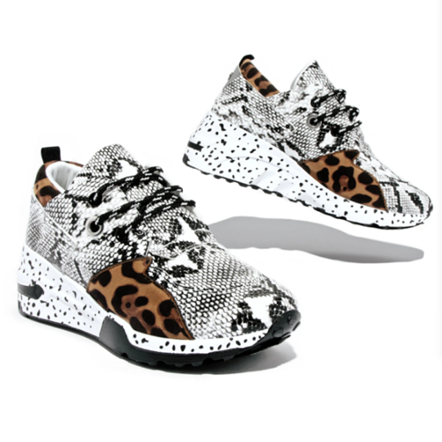 THEHIGHWAYCONNECTION LADY Leopard Print Faux Fur Sneakers Lace-up Platform Sport KICKS