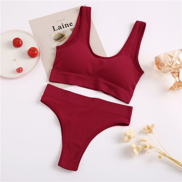 THCNJ FINETOO Seamless Tops Set High Waist Panties  / Wireless Underwear Suit