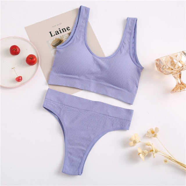 THCNJ FINETOO Seamless Tops Set High Waist Panties  / Wireless Underwear Suit