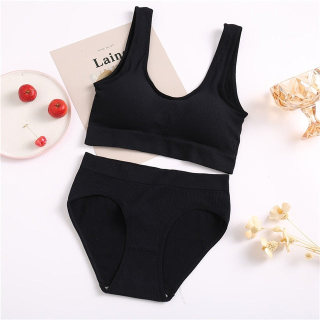 THCNJ FINETOO Seamless Tops Set High Waist Panties  / Wireless Underwear Suit