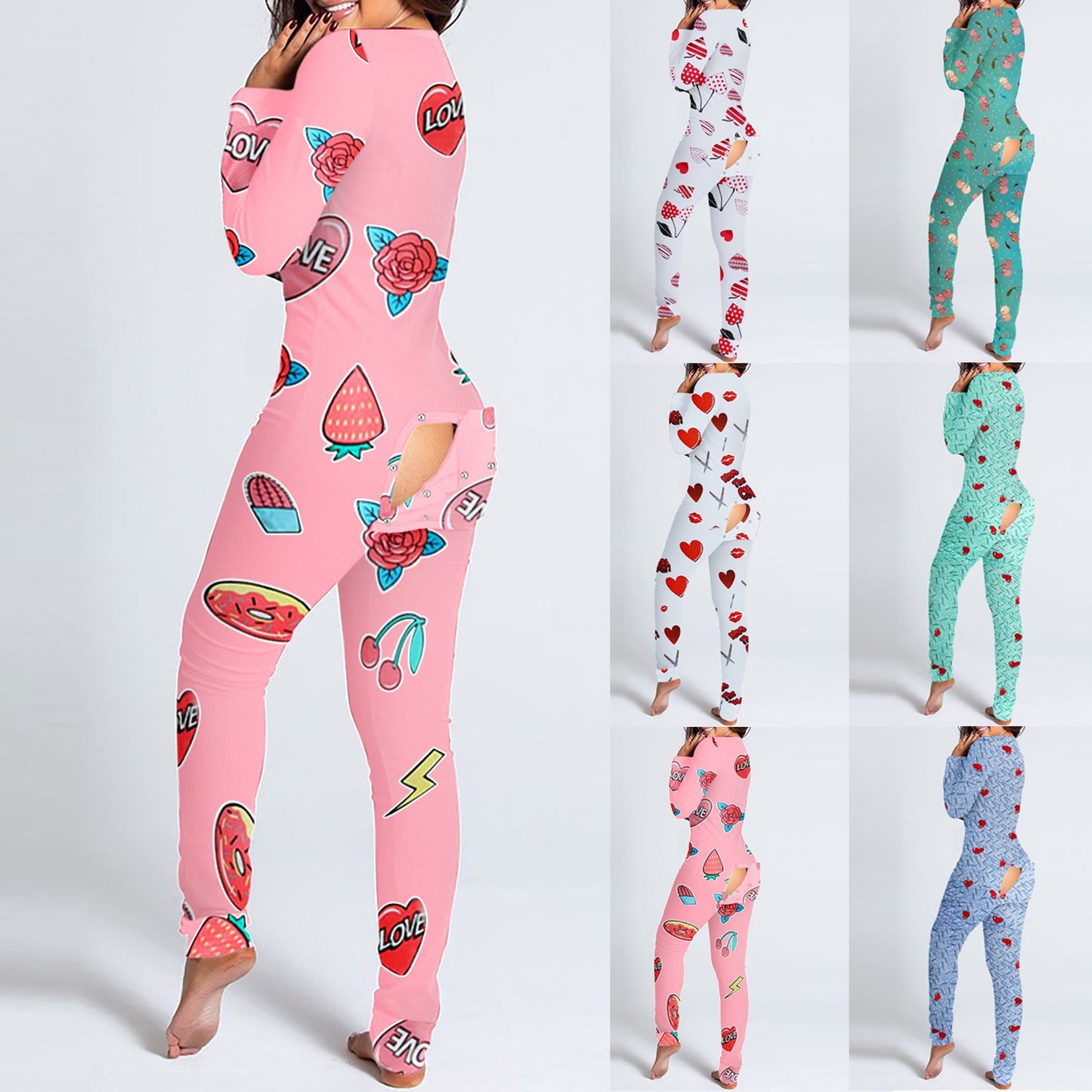 THCNJ Onesie Sexy Fruit Printing Button Flap Ladies Jumpsuit