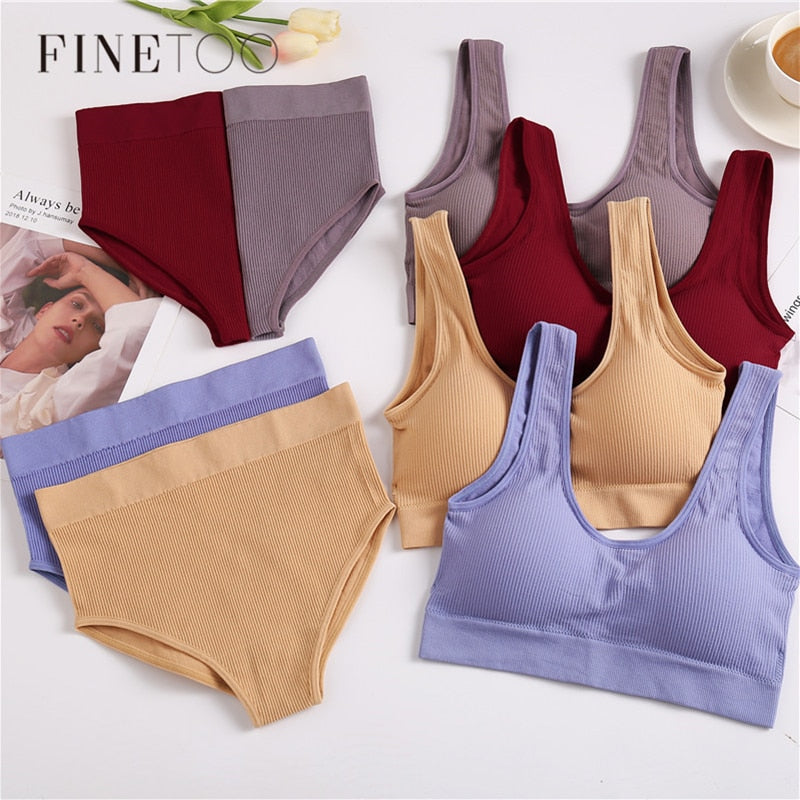 THCNJ FINETOO Seamless Tops Set High Waist Panties  / Wireless Underwear Suit