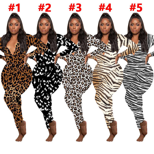 THCNJ Leopard Print Winter Sexy Bodycon Jumpsuit Onesie