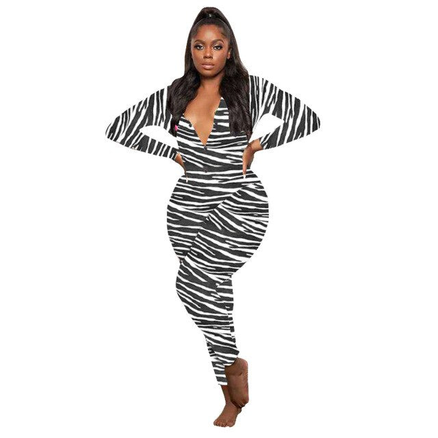 THCNJ Leopard Print Winter Sexy Bodycon Jumpsuit Onesie