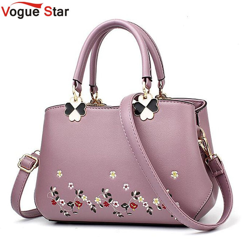 THCNJ Women Leather Handbag/Tote Bag Leather Shoulder Bag  Embroidery Flower