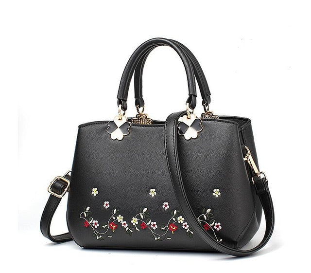 THCNJ Women Leather Handbag/Tote Bag Leather Shoulder Bag  Embroidery Flower