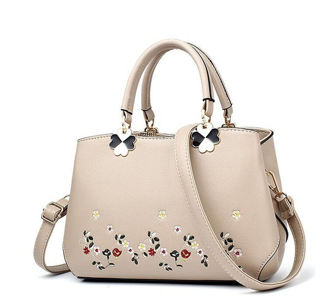 THCNJ Women Leather Handbag/Tote Bag Leather Shoulder Bag  Embroidery Flower