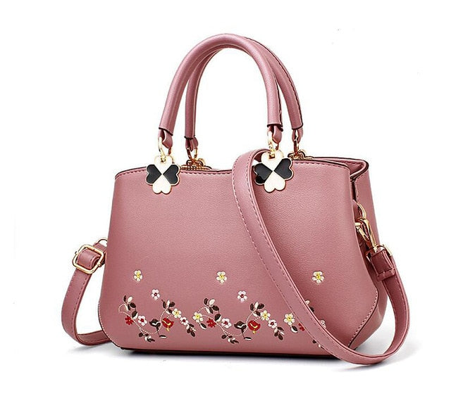 THCNJ Women Leather Handbag/Tote Bag Leather Shoulder Bag  Embroidery Flower