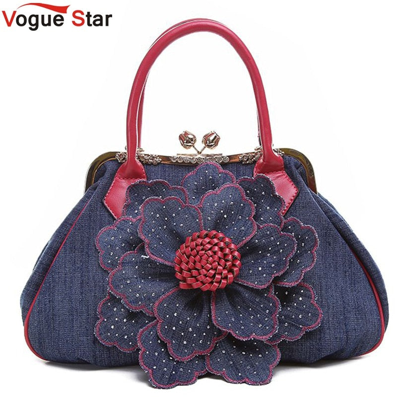 Vogue Star Fashion Denim Flower Shoulder Bag