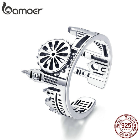 Sterling Silver London City Finger Ring British Building Rings for Women Cocktail Wedding Jewelry SCR474