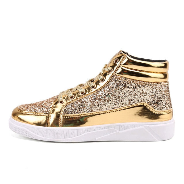 Men Hip Hop Casual Shoes Man Leather / Gold Silver Fashion Kicks