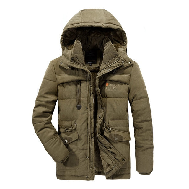 THC Men's Winter Warm Fur Fleece Jacket / Parka/ Hooded Army Jacket