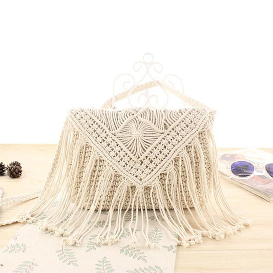 THC Straw Bag Women Messenger Shoulder Bag Popular Summer Cotton Rope Hollow Tassel Tote Women Knitting Crossbody Bags Handbag