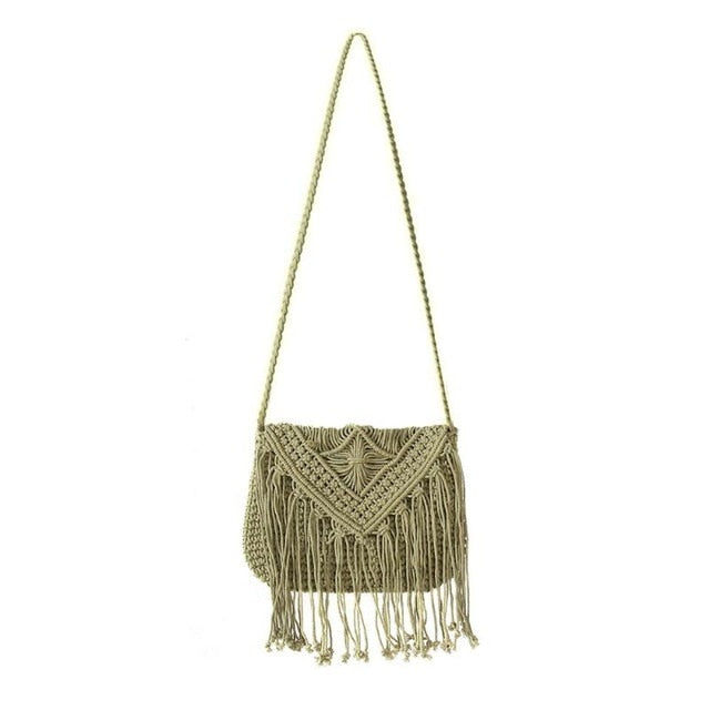 THC Straw Bag Women Messenger Shoulder Bag Popular Summer Cotton Rope Hollow Tassel Tote Women Knitting Crossbody Bags Handbag