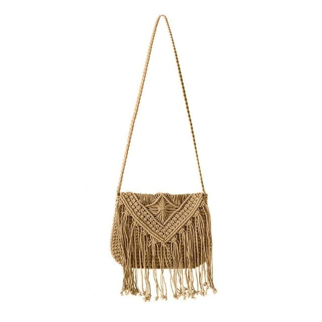 THC Straw Bag Women Messenger Shoulder Bag Popular Summer Cotton Rope Hollow Tassel Tote Women Knitting Crossbody Bags Handbag